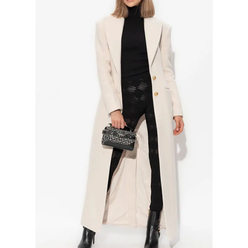 Fashion Slim Long Sleeve Single Breasted Trench coat Women Beige Wool Coat