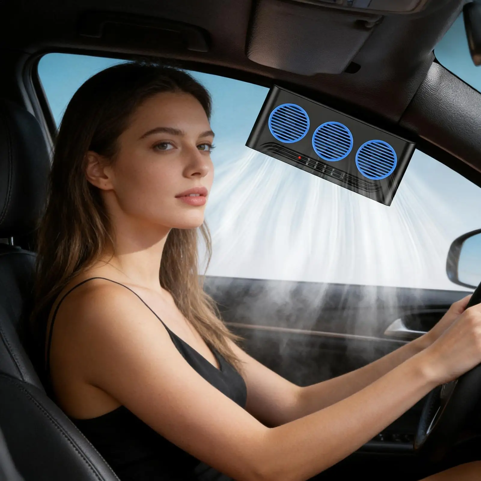Car Fan 3 Outlets Solar Powered Exhaust Cooler Car Window Vent Fan For Van SUV Truck RV Highway Road Trip Daily Driving