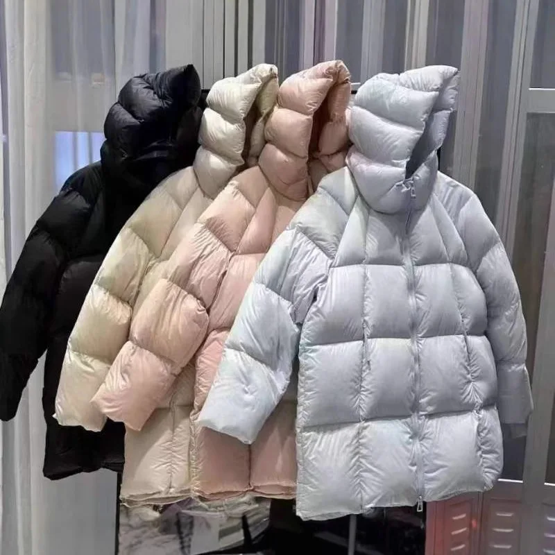 

2026 Ultra Light Cloud Down Coats Puff High End White Duck Down Hoodie Medium to Long Super Bread Down Jacket for Women