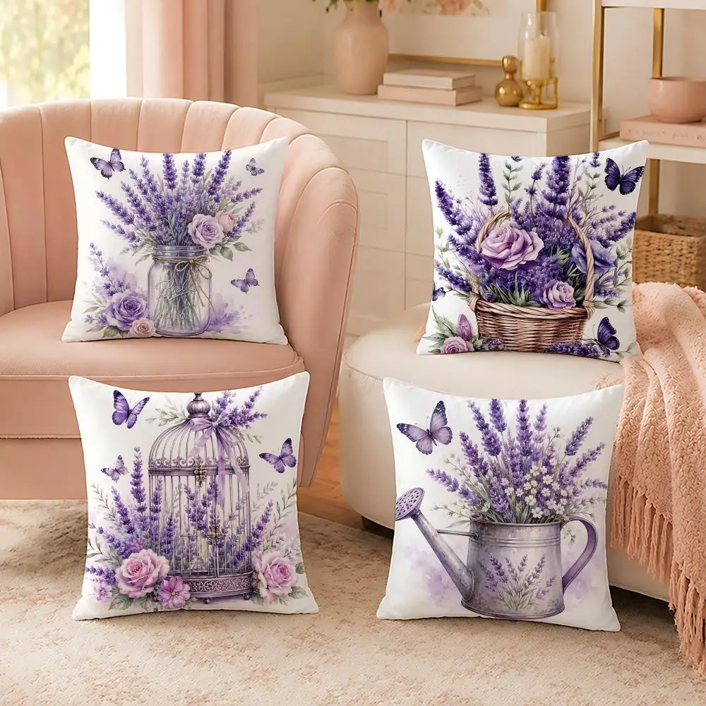 Watercolor Lavender Purple tone Decorative Pattern Cushion Cover Custom Plush Pillow Cover Soft Cloud Comfort for Sofa Bed Couch