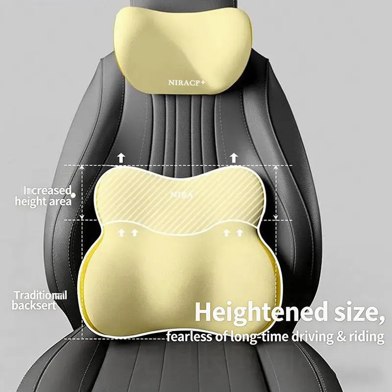 Car Seat Lumbar Support and Neck Headrest Pillow Set Adjustable Memory Foam Relieve Neck Back Pain for Long Trip Drivers
