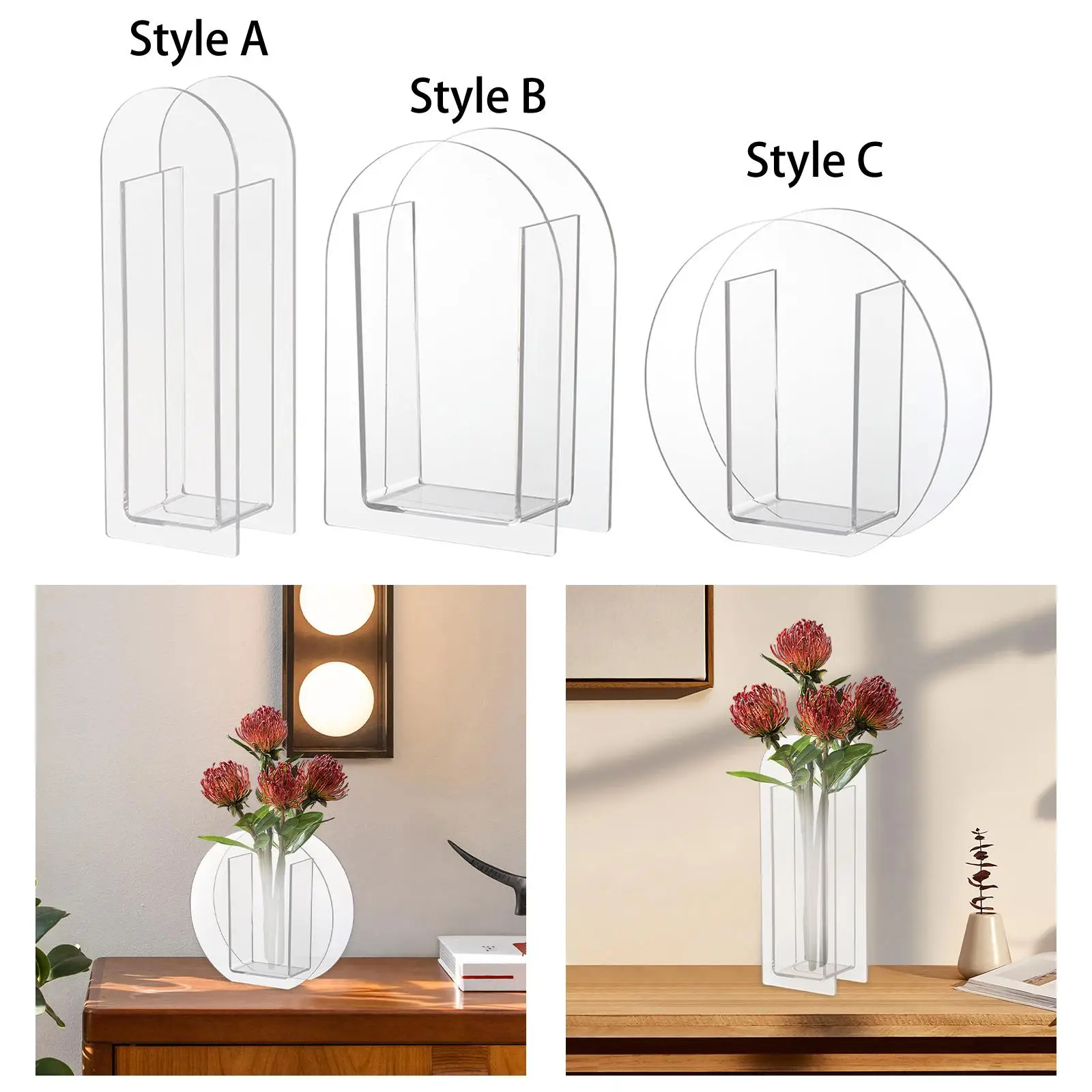 Transparente Blumenvase Geometrischer Bogen Acryl-Blumenvase für Blumenläden