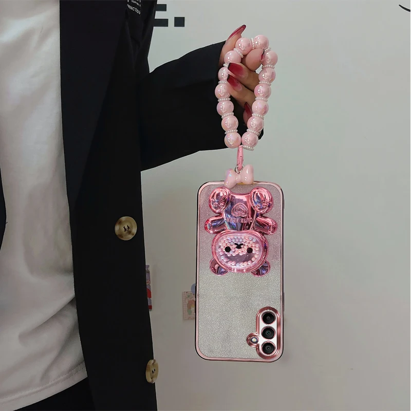 A16 حافظة مضادة للصدمات لـ A16 بريق لطيف الدب قوس وسوار الغطاء الخلفي لسامسونج غالاكسي A16 A36 A56 A55 A24 A25 4g 5g