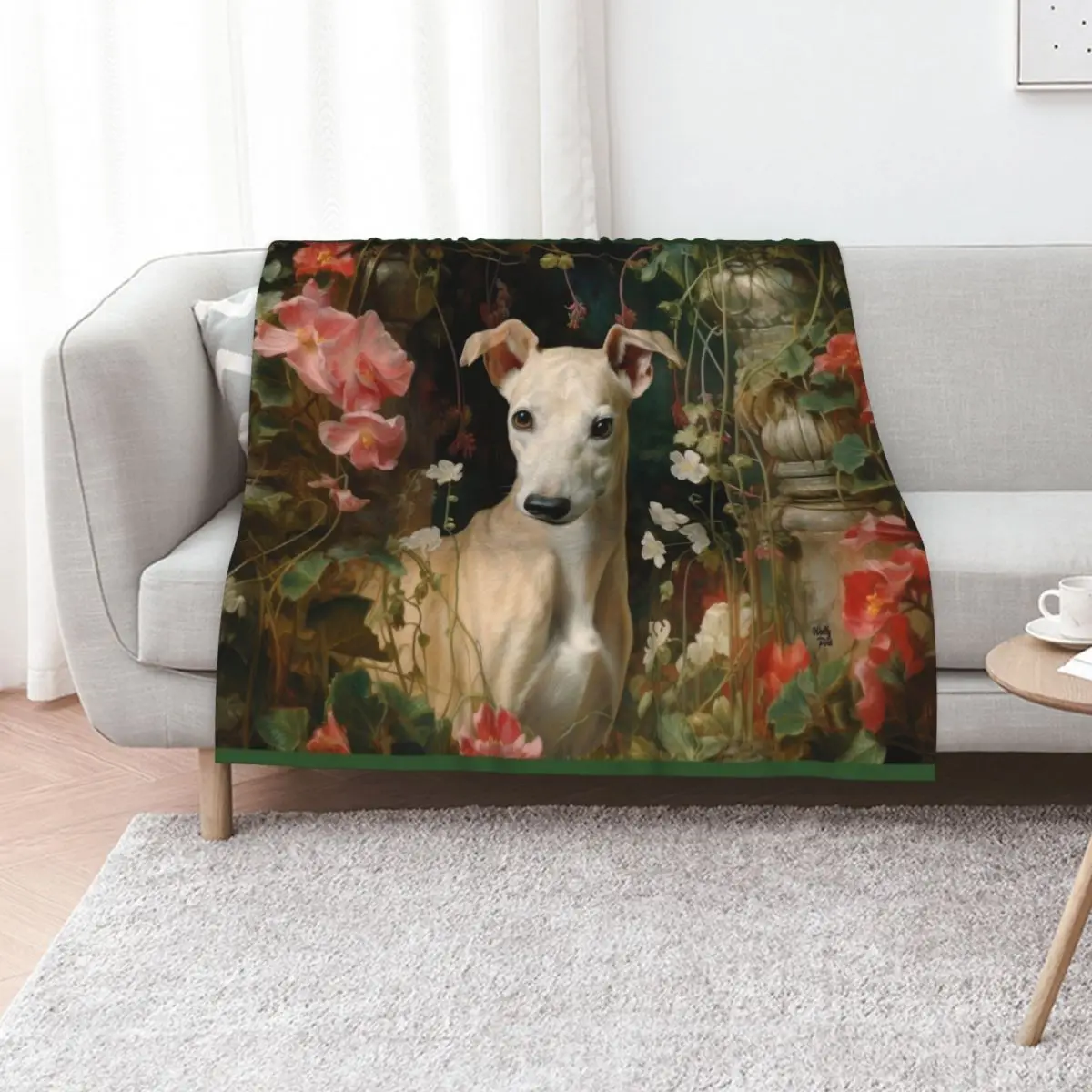 Whippet dog in old romantic garden, dog portrait Throw Blanket Warm Cozy Throw Blanket for Living Room Couch