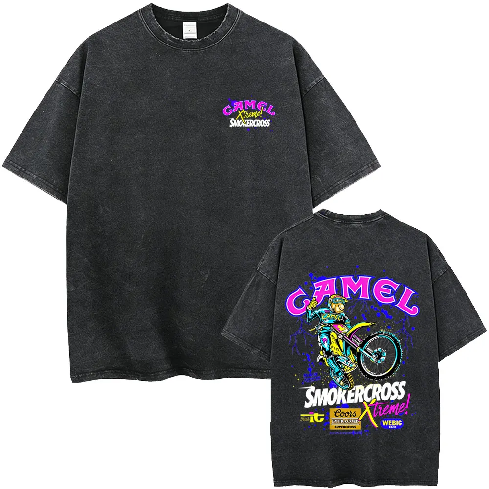 Classic Camel Motocycle Car Vintage Washed T-shirt Men Women Fashion Casual Oversized T Shirt Men's Retro High Quality T-shirts