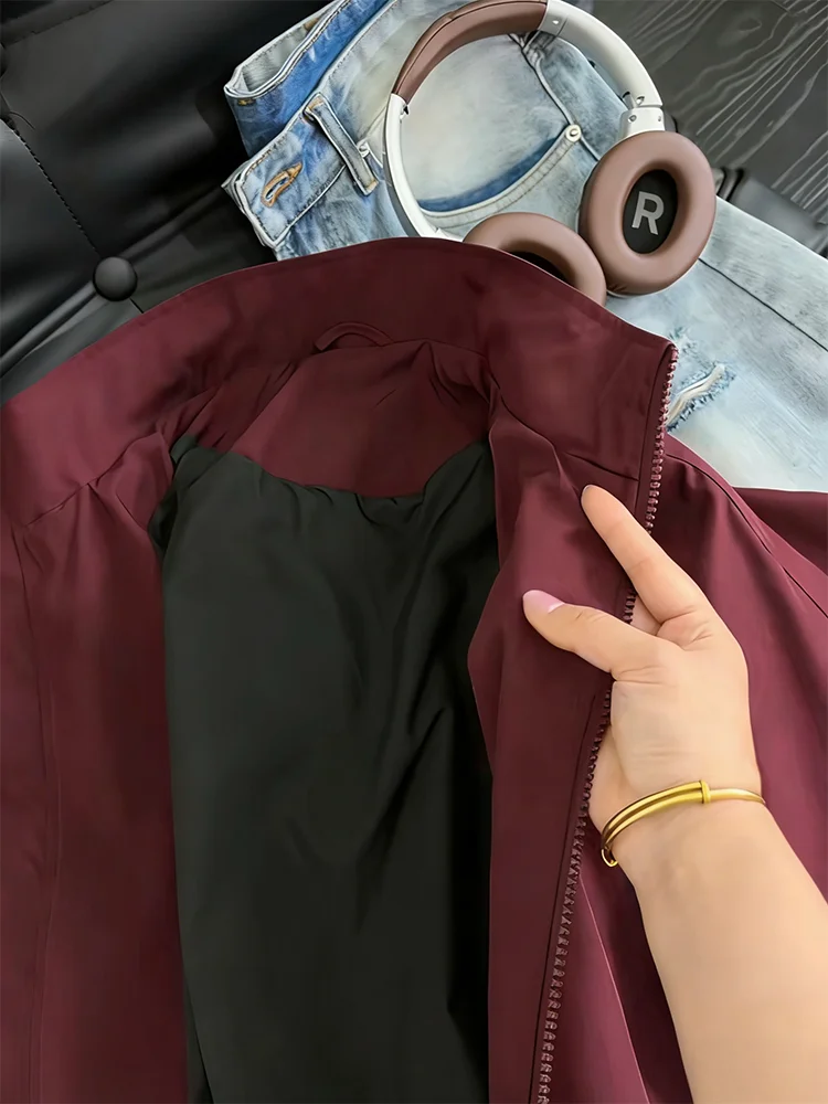 American Style Deconstructed Wine Red Pilot Jacket Men Spring Autumn High Sensation Silhouette Short Coat Baseball Outfit