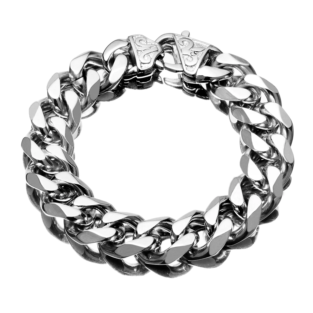 

Bracelets for Men Cuban Link Chain Stainless Steel Silver Colour Bracelets 12/15mm Width,Classic Jewelry on Christmas