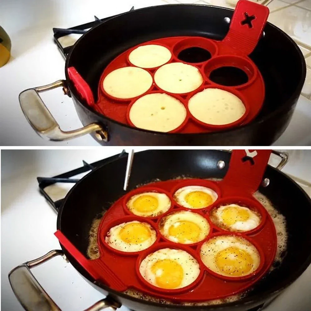 

Pancake Egg Ring Maker Silicone Nonstick Kitchen Cooking Tool With 7 Holes Eggs Mold Kitchen Baking Accessories