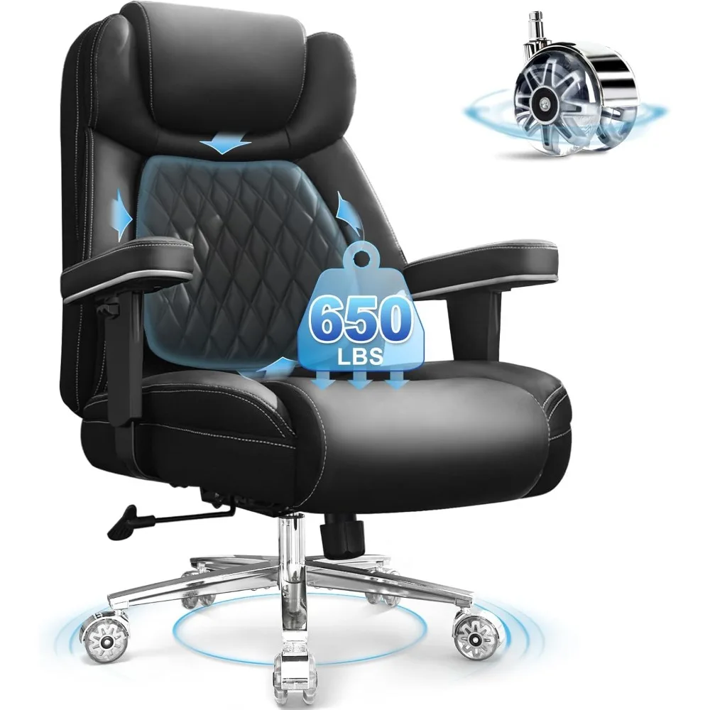 

Big and Tall Office Chair 650lbs,Heavy Duty Office Chairs with Dual Rubber Wheels,Extra Wide Desk Chair,Adjustable Ergonomic Lum