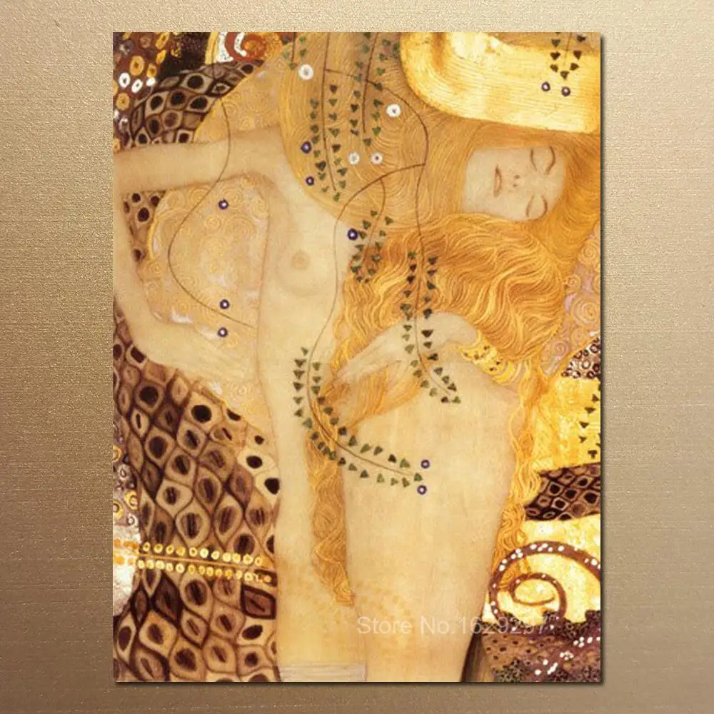 

High Quality Gustav Klimt Painting Nude Sea Serpent Woman Portrait Art Reproduction On Canvas For Sale Hand Painted Home Decor