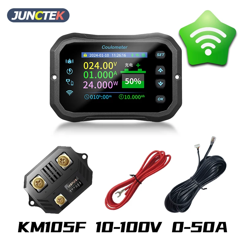 

KM105F Wifi Battery Coulomb meter Bidirectional detection Ammeter Voltmeter Power meter Capacity Indicator RV Battery monitor