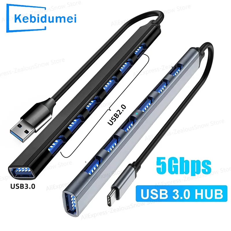 

USB-хаб 7-в-1 USB 3.0 Type-C, док-станция USB-C, адаптер-разветвитель USB-C 5 Гбит/с, высокоскоростной OTG-адаптер для ПК, ноутбуков, Macbook