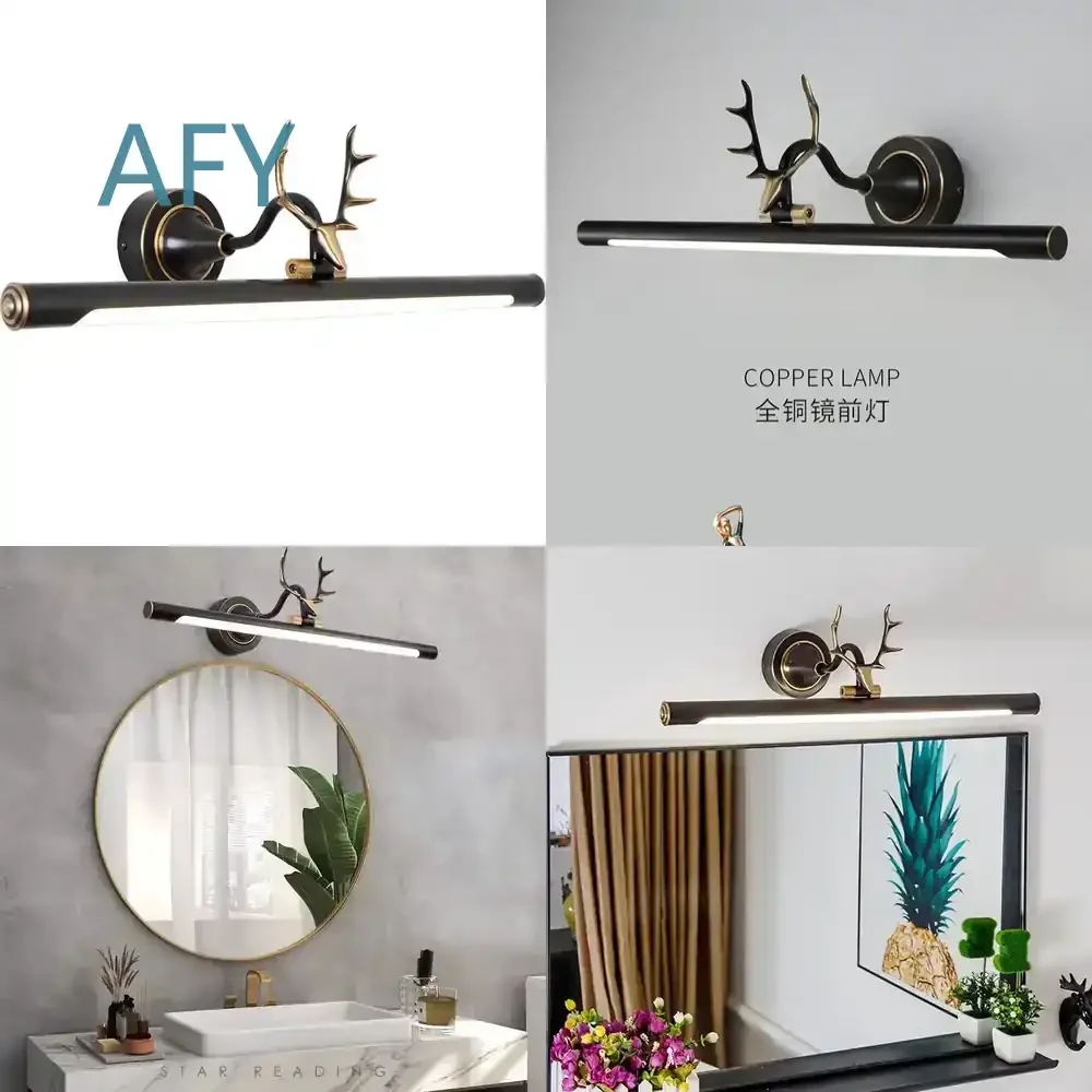 All Copper Bathroom Headlight for American Vanity Light for Makeup Mirror Lighting Fixture Wall Sconce LED Dimmable Modern