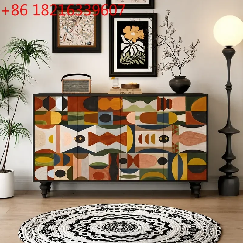 YAORetro Solid Wood Entrance Cabinet Dining Sideboard Living Room Bedroom Storage Locker Hotel Shoe Cabinet Furniture