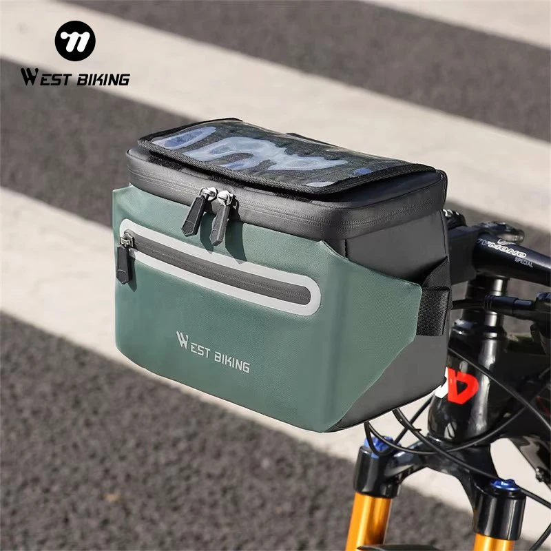 WEST BIKING Waterproof Bike Front Frame Bag Touch Screen MTB Bicycle Phone Holder EVA Handlebar Bags Cycling Front Storage Bag