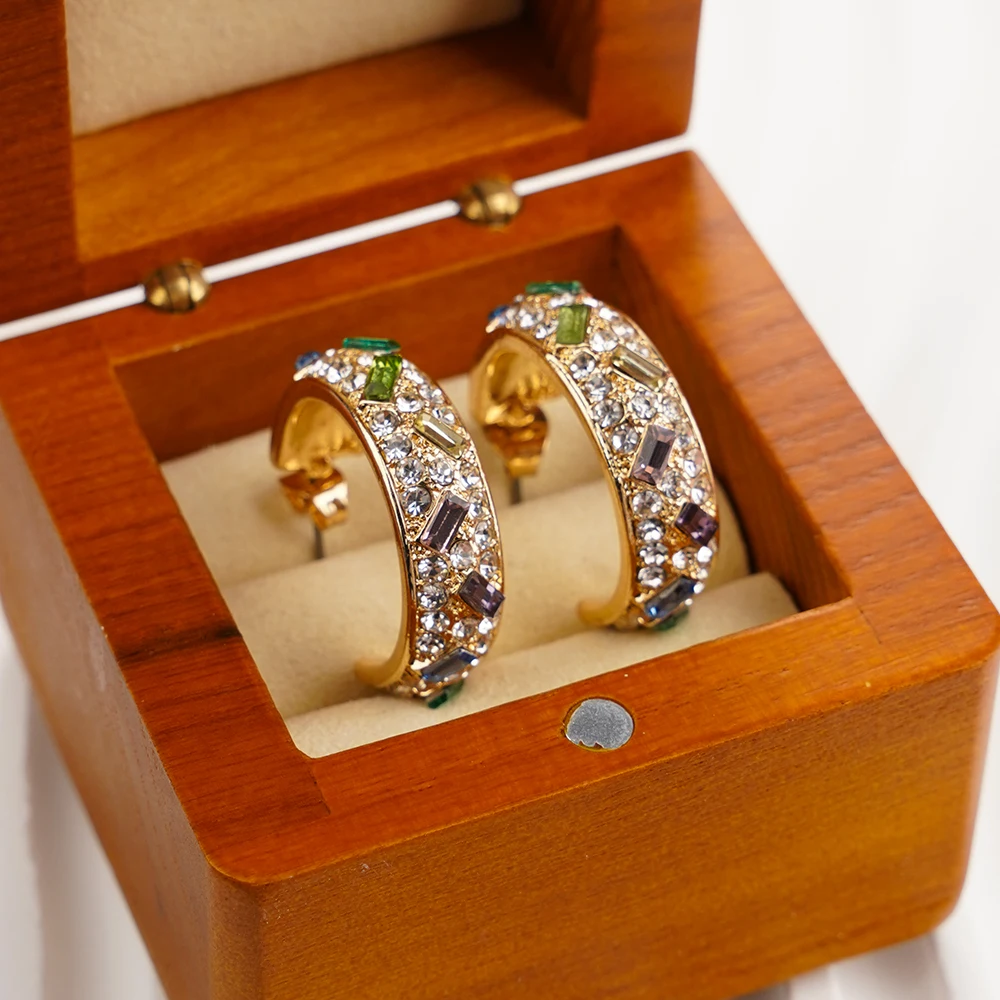 

Fashion C-Shaped Colorful Zircon Hoop Earrings for Women Luxury Elegant Crystal Geometric Engagement Jewelry