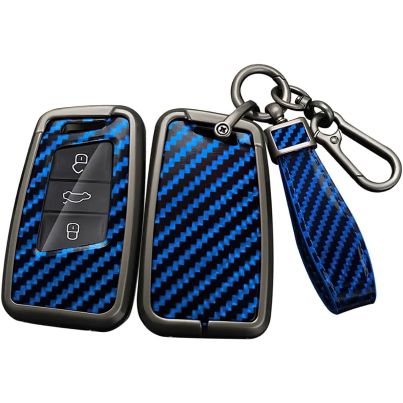 

Carbon Pattern Key Fob Cover With Keychain Fit For VW Key Remote