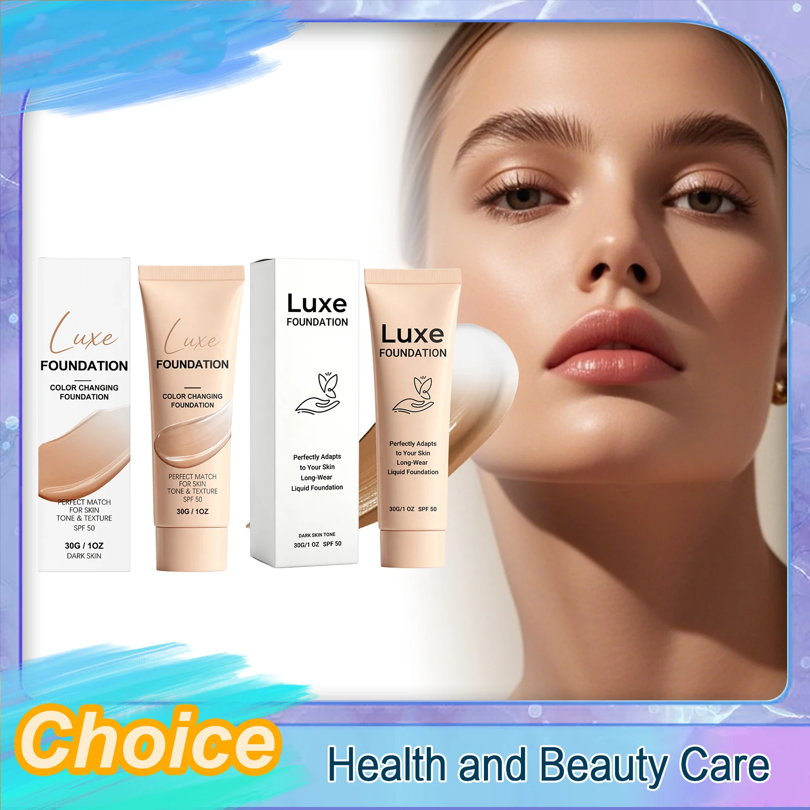 Color Changing Foundation Liquid Light And Natural Finish Waterproof Concealer Long-Wearing Matte Makeup Base Soft Makeup 30g