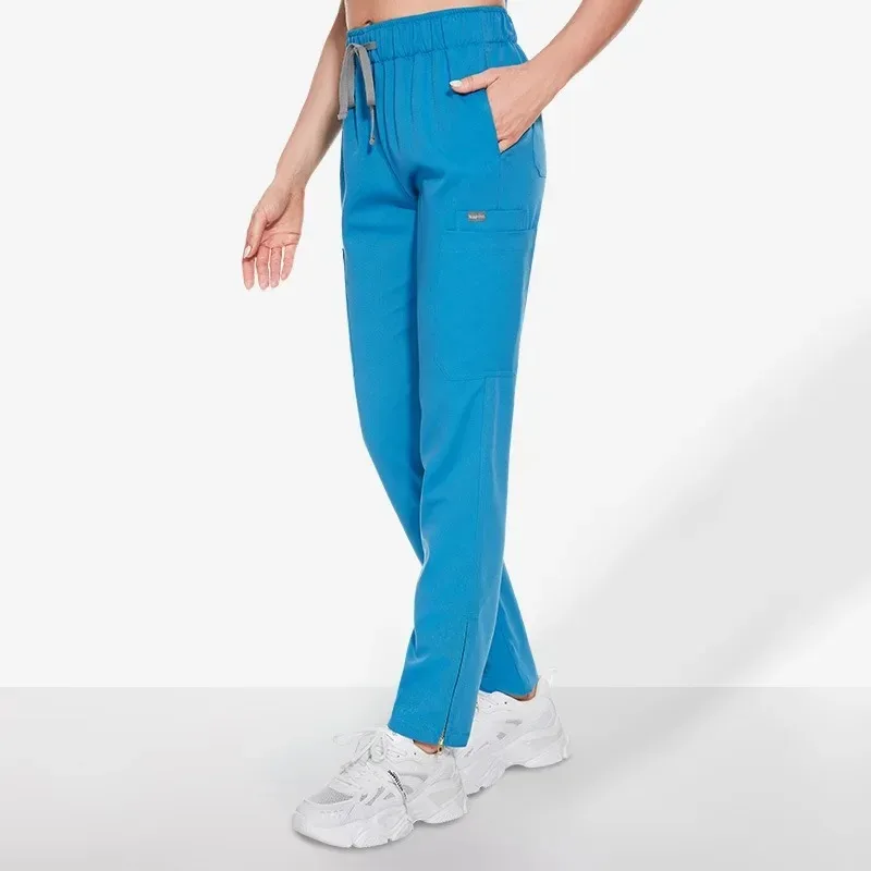 Pantalones de cintura elástica con cremallera, uniforme de trabajo con múltiples bolsillos, alta calidad, clínica Dental, veterinaria, moda de verano