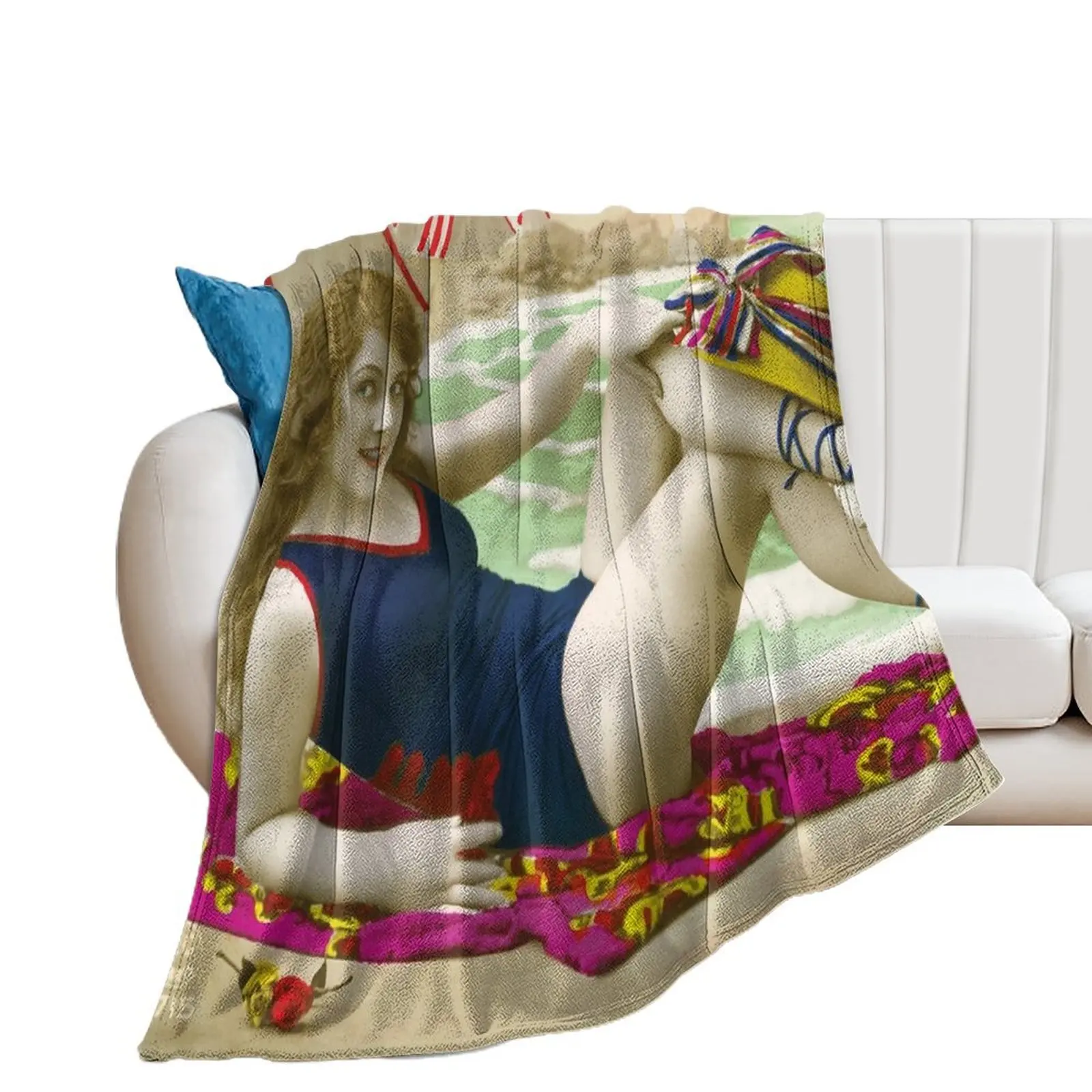 Attractive woman from the 20s on the beach Throw Blanket Thins Flannel Blankets