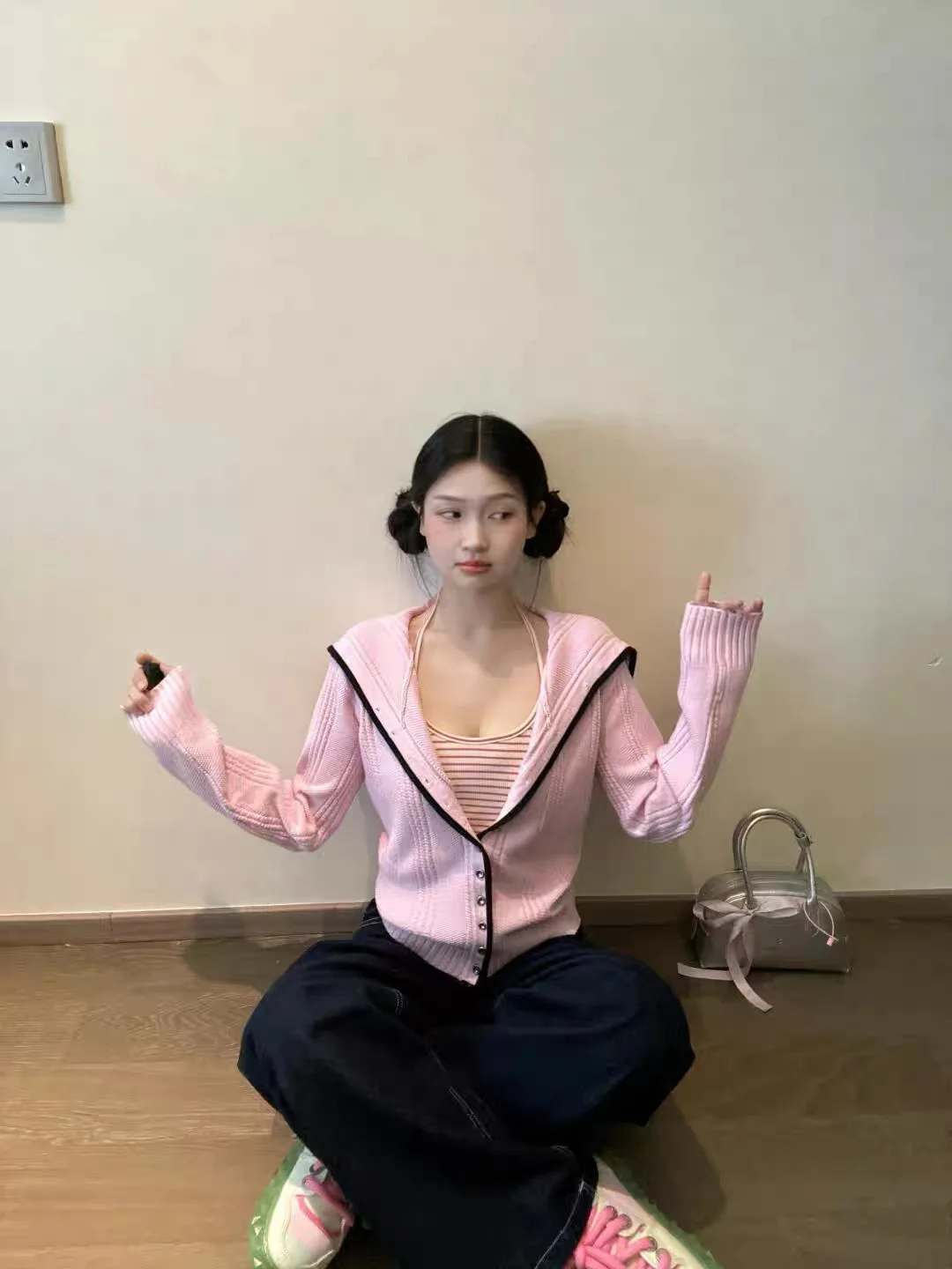 

Sweet Color Blo, темно-синий вязаный свитер с воротником, пальто, женский утягивающий топ, осенний сезон, длинный свек, для поездок на работу, сле