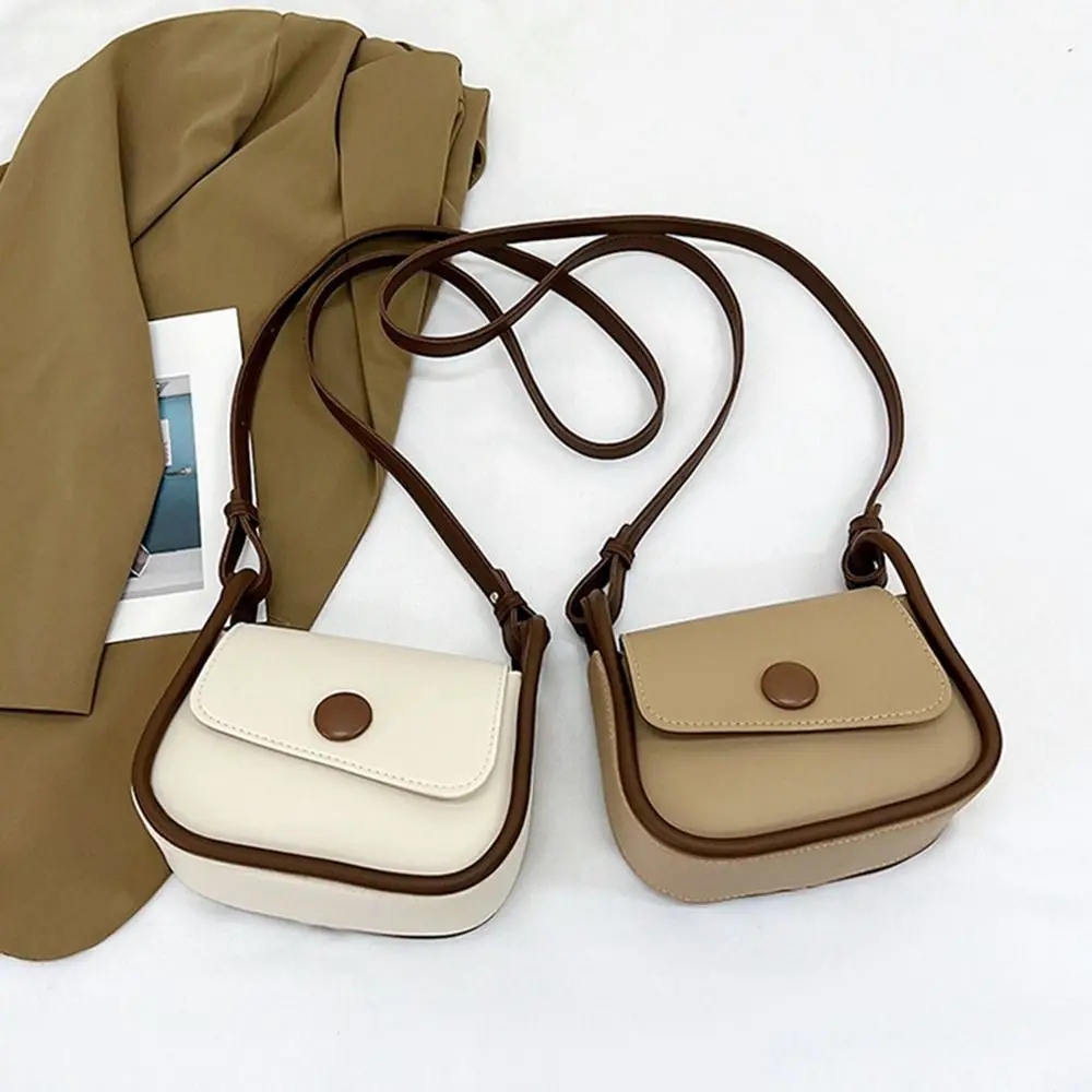 

Korean Style Shoulder Bag PU Leather Solid Color Small Square Saddle Bag Large Capacity Handbag Crossbody Bag Office Worker