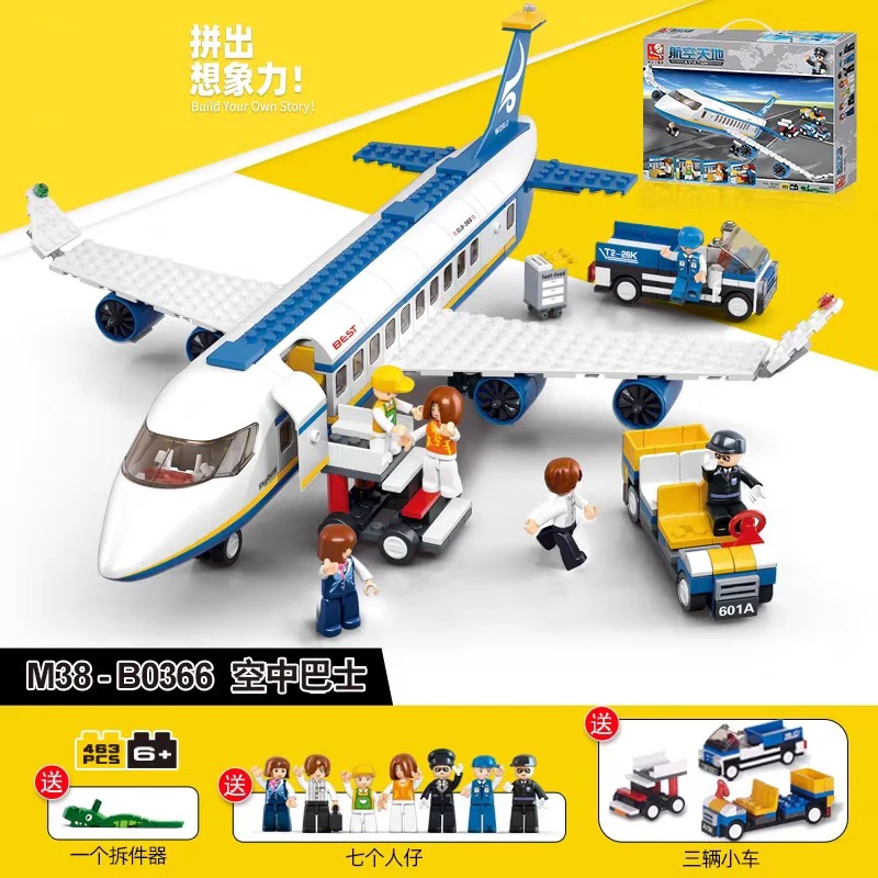 City Cargo Aircraft Vliegtuigopslag Luchthaven Airbus Vliegtuig Avion Technische creatieve bouwstenen Educatief speelgoed voor kinderen