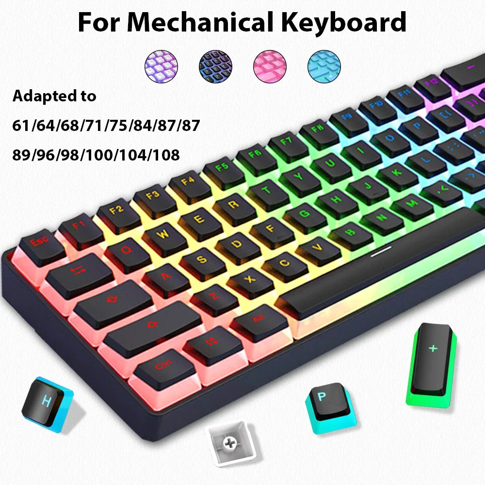 

129-клавишные колпачки для клавиш PBT Double Shot RGB, игровые колпачки для клавиш 61 68 84 87 96 98 100 104 108 клавиш, механическая клавиатура