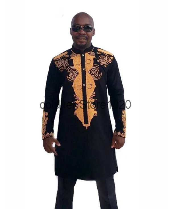 Fashion Men's Oversized Halloween Costume Long Sleeve African Style Ethnic Print Long Sleeved T-shirt and Pants Set