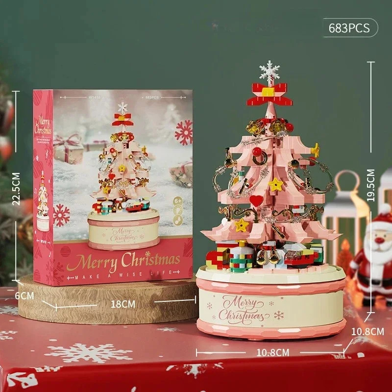P Christmas Gift Children Christmas Tree Santa Claus Mini Music Box Model Micro Bricks Building Block Bricks Toys for Adult Gift