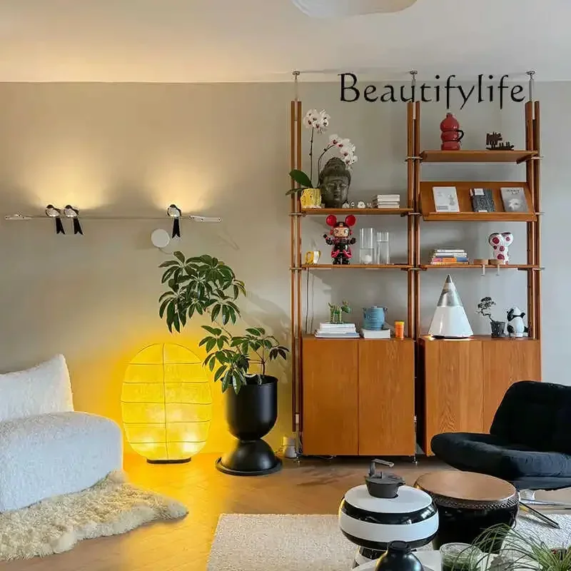 

qU F Pure Red Oak Non-punching Retro Wall Combination Shelf System Bookshelf TV Wall Hanging Indomitable Partition