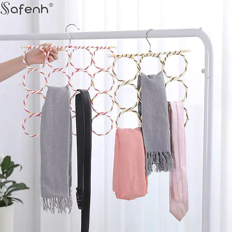 1個 ラタン製スカーフホルダー 折りたたみ式 ネクタイ ベルトフック ショール スカーフオーガナイザー ラタン織りハンガー ワードローブ収納ホルダー ディスプレイラック