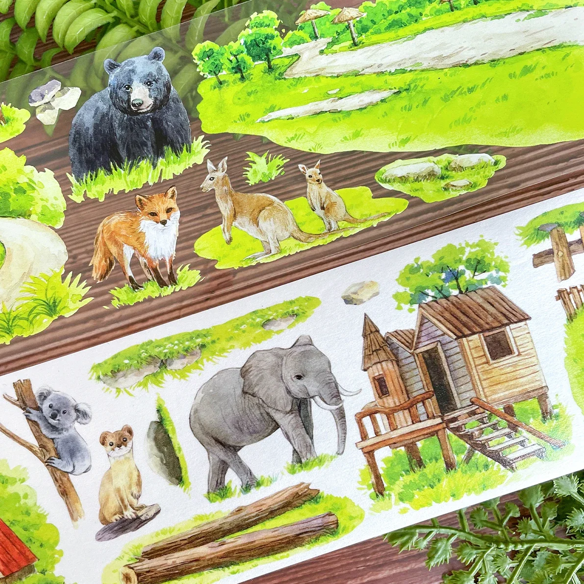 5.8 Cute Animals PET Washi Tape Landscaping in The Zoo Journal  Landscape House Tree Road Building Scene
