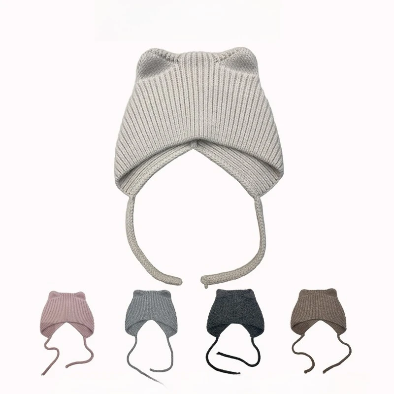 

Новые осенние и зимние милые и милые шапочки с медвежонком, зимняя теплая и ветрозащитная вязаная шерстяная шапка с защитой ушей для женщин