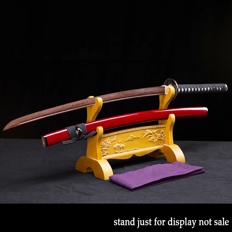 High Quality Wooden Sword,  Japanese Iaito Training Swords, Samurai Katana, Wood Wine Red Saya, Brass Tsuba #:TK05