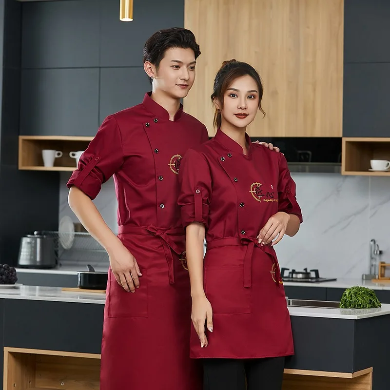 

C260 Chef Jacket Long Sleeve Chef Outfit Restaurant Kitchen Cook Waiter Coat Waitress Uniform Bakery Bar Cafe Clothes Plus Size