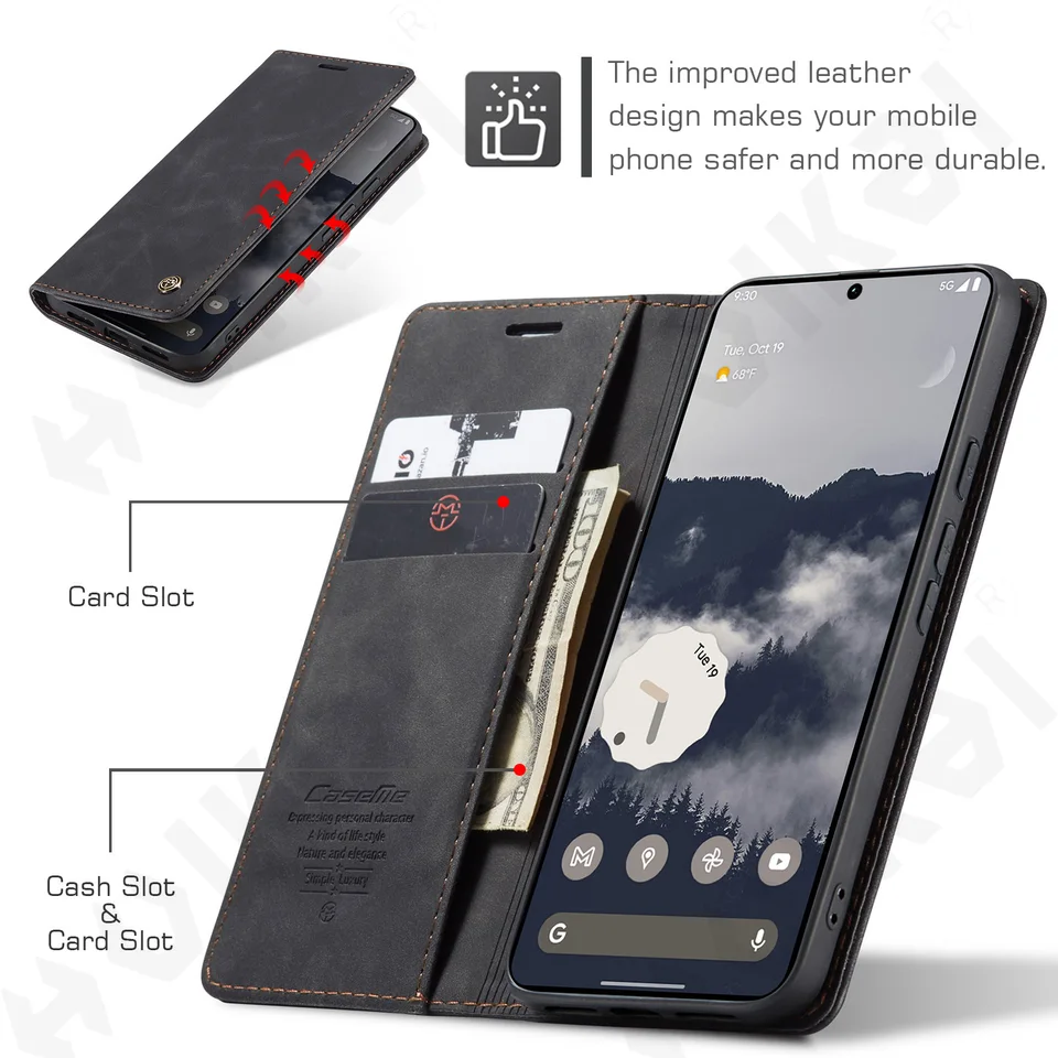 Funda de cuero con soporte, ranura para tarjetas y tapa magnética para Google Pixel 11 Pro XL 10 9 8 Pro XL 10A 9A 6
