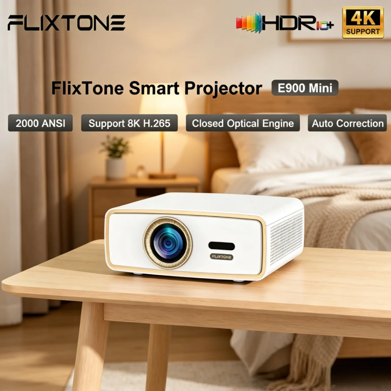 

Мини-проектор Flixtone E900 поддерживает декодирование 4K, портативный, 2000 ANSI люмен, с HDR10 и Wi-Fi для домашнего кинотеатра.