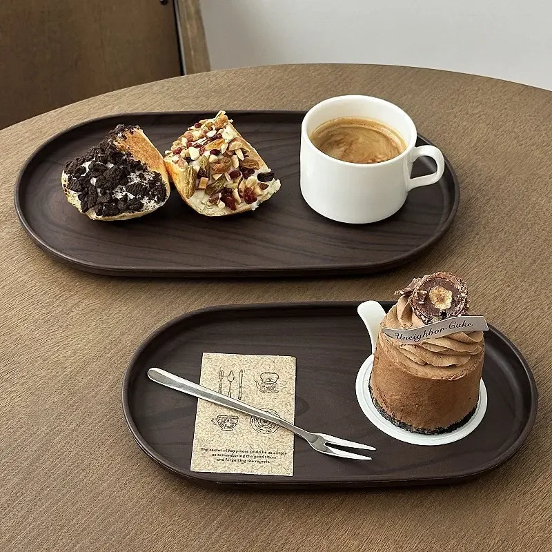 Walnut Wood Grain Oval Tray Multi-Purpose Serving Plate for Coffee, Cakes, Snacks, Desserts & Kitchen Storage Tray