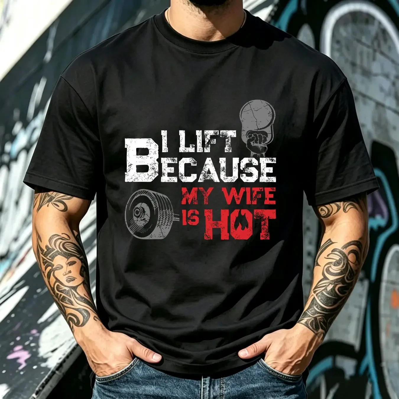 washed T Shirt NEW LIMITED I Lift Because My Wife is Hot Fitness Workout Gym S 3XL long or short sleeves vintage Washed Soft
