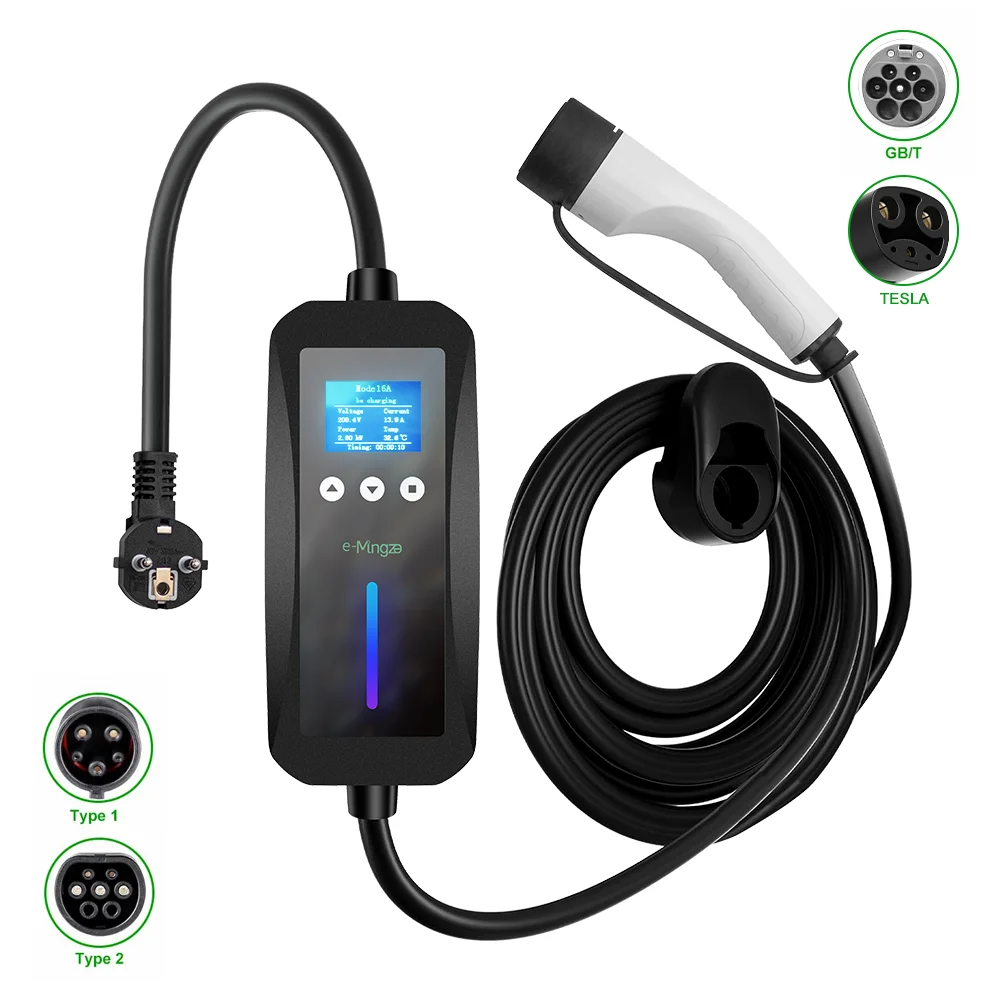E-mingze Hot Sale Ev Charger 3.5KW 7kw Type2 GBT Type1 11kw 22kw Wifi App EV AC Fast Electric Car Portable Ev Charging Station