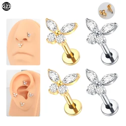 1/5PCS Titanium Labret Piercing Butterfly Tragus Earring Ear Stud Crystal Zircon Lip Cartilage Helix Medusa Monroe Piercings 16G