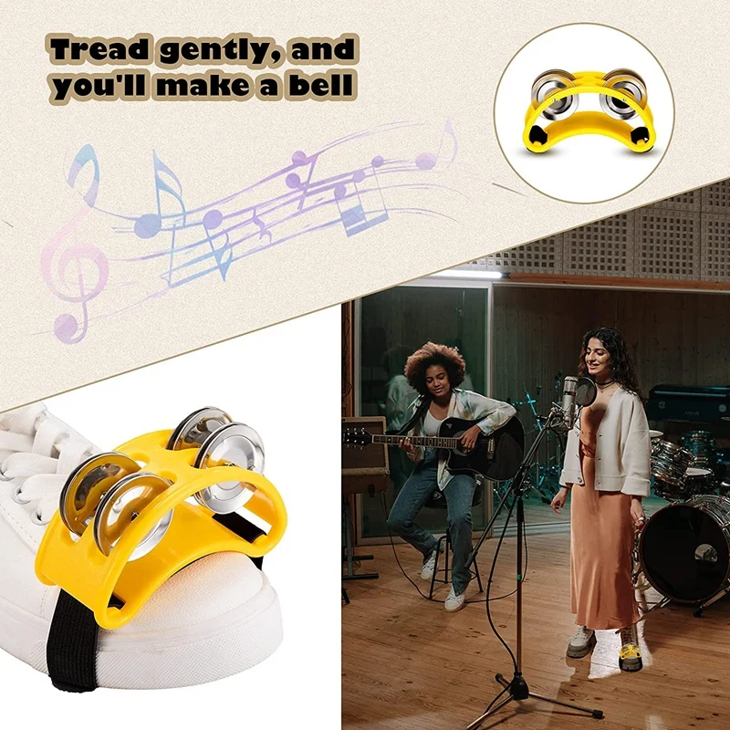 4 Pcs Foot Tambourines Metal Jingle Bells Percussion Tapping Strap Foot Tambourines For Party Supplies Drum Accessories