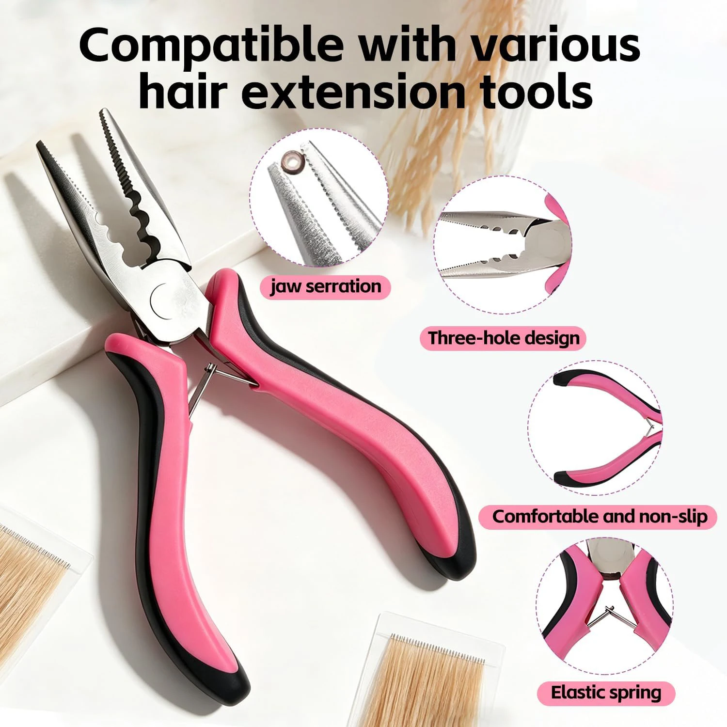 Hair Extensions Pliers,3-Hole Professional Mini Hair Extension Tool for Installation ＆ Removal,Suitable for Micro and Nano Rings