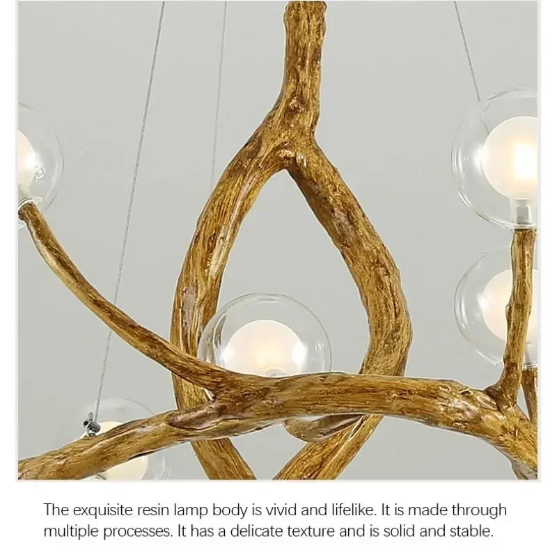 Nordic Retro Tree Branch Chandelier LED Creative Resin Lamp for Living Dining Room Hotel Lobby Lighting Lustre Salon Design Luxe