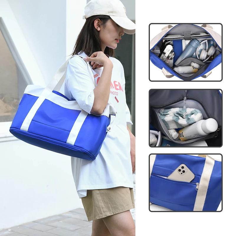 Bolsa de viaje de estilo coreano, bolsa de gimnasio de gran capacidad, se puede ampliar, bolsa de equipaje impermeable, ligera