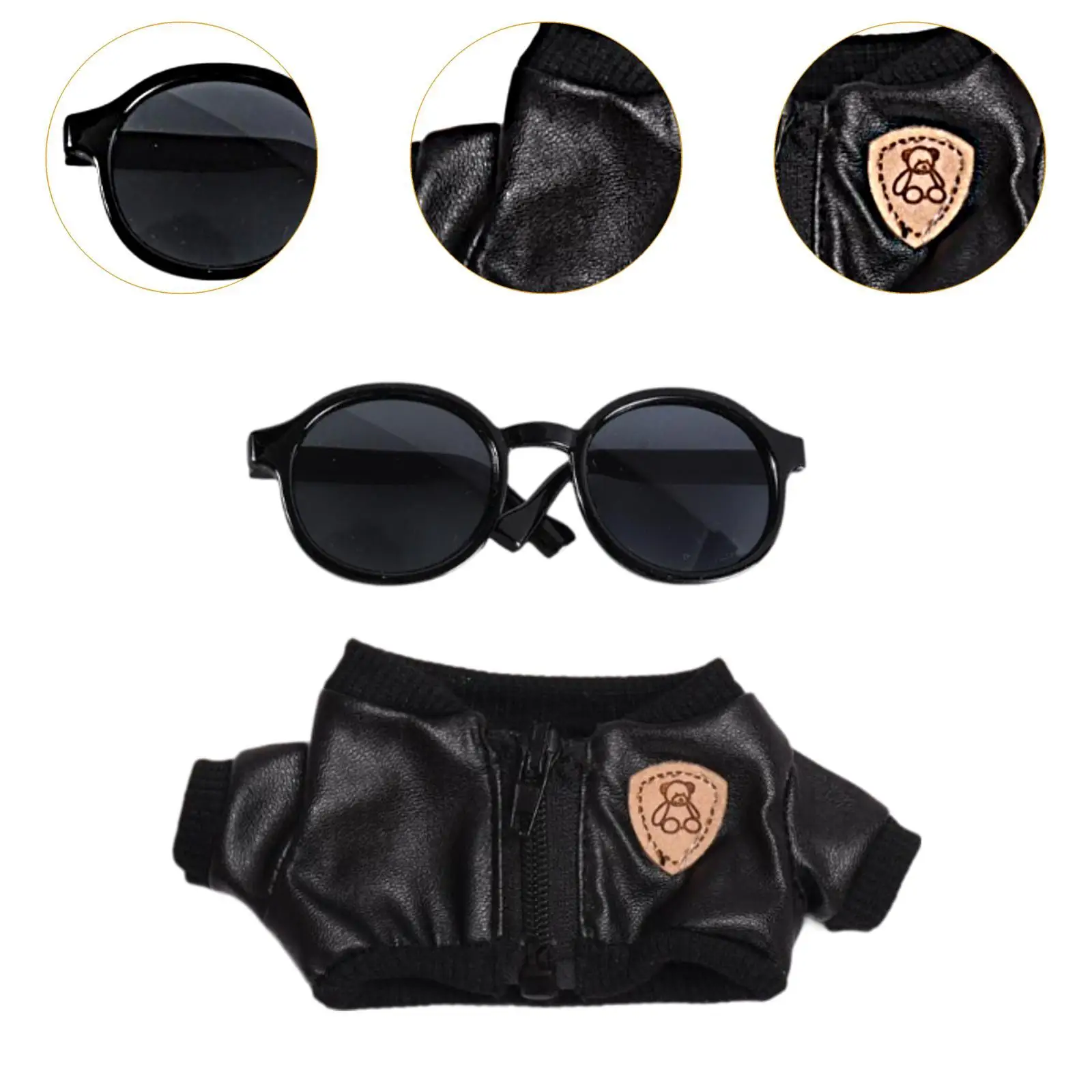 2Pcs Fashion Dolls Black Jacket and Sunglasses Costume Accs, Handmade Clothing for 15cm Dolls New Year Gifts, Birthday Gifts