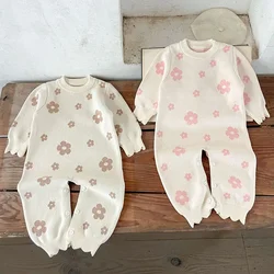 2024 New Autumn Toddler Baby Girl Knitted Romper Long Sleeved Print Infant Baby Girls Knitted Jumpsuit Children Knitted Clothes