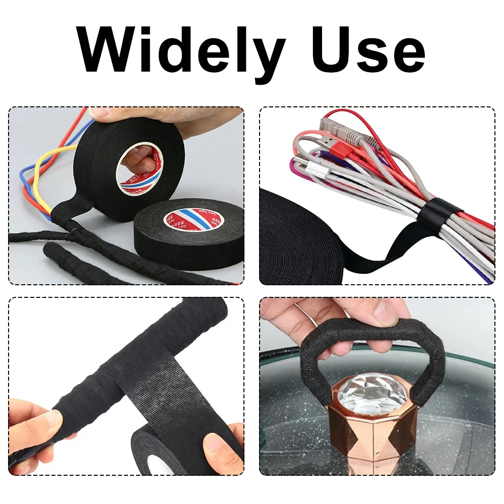 Electrical Tape Heat Resistant Wire Harness Bundle Insulation Auto Wiring Fabric Cloth Wrap Black Waterproof Cable Adhesive Tape