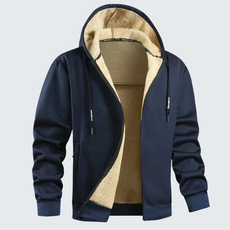 

Winter Thick Warm Fleece Coats Men Zipper Lambswool Hoodies Men's Solid Thicken Jackets Long Sleeve Zip Up Hooded Sweatshirts